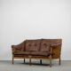 Vintage scandinavian oak & leather 2-seater Safari sofa, 1960s