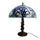 Lampe de table de style Art Nouveau/Tiffany – Bronze et vitrail, vers 1980