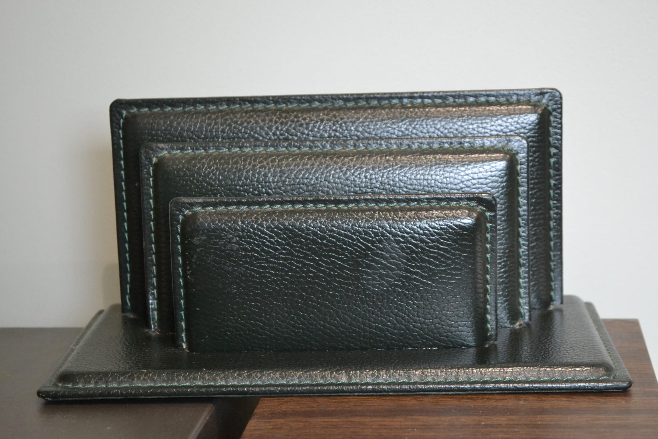 Green leather mail holder the tanner