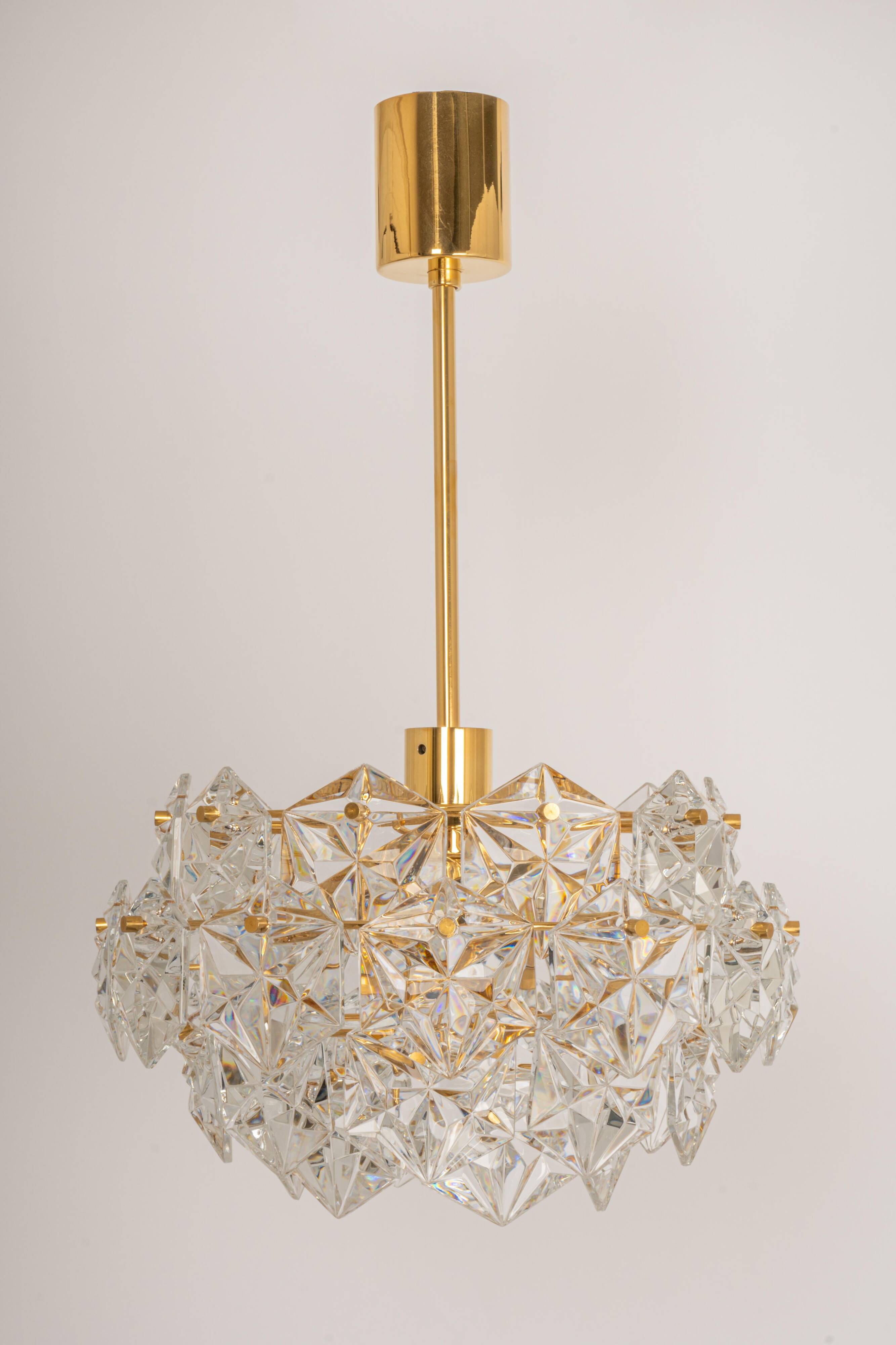 Chandelier, Brass and Crystal Glass by Kinkeldey, Germany, 1970s
