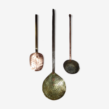 Copper and brass skimmer & ladle set