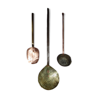 Copper and brass skimmer & ladle set