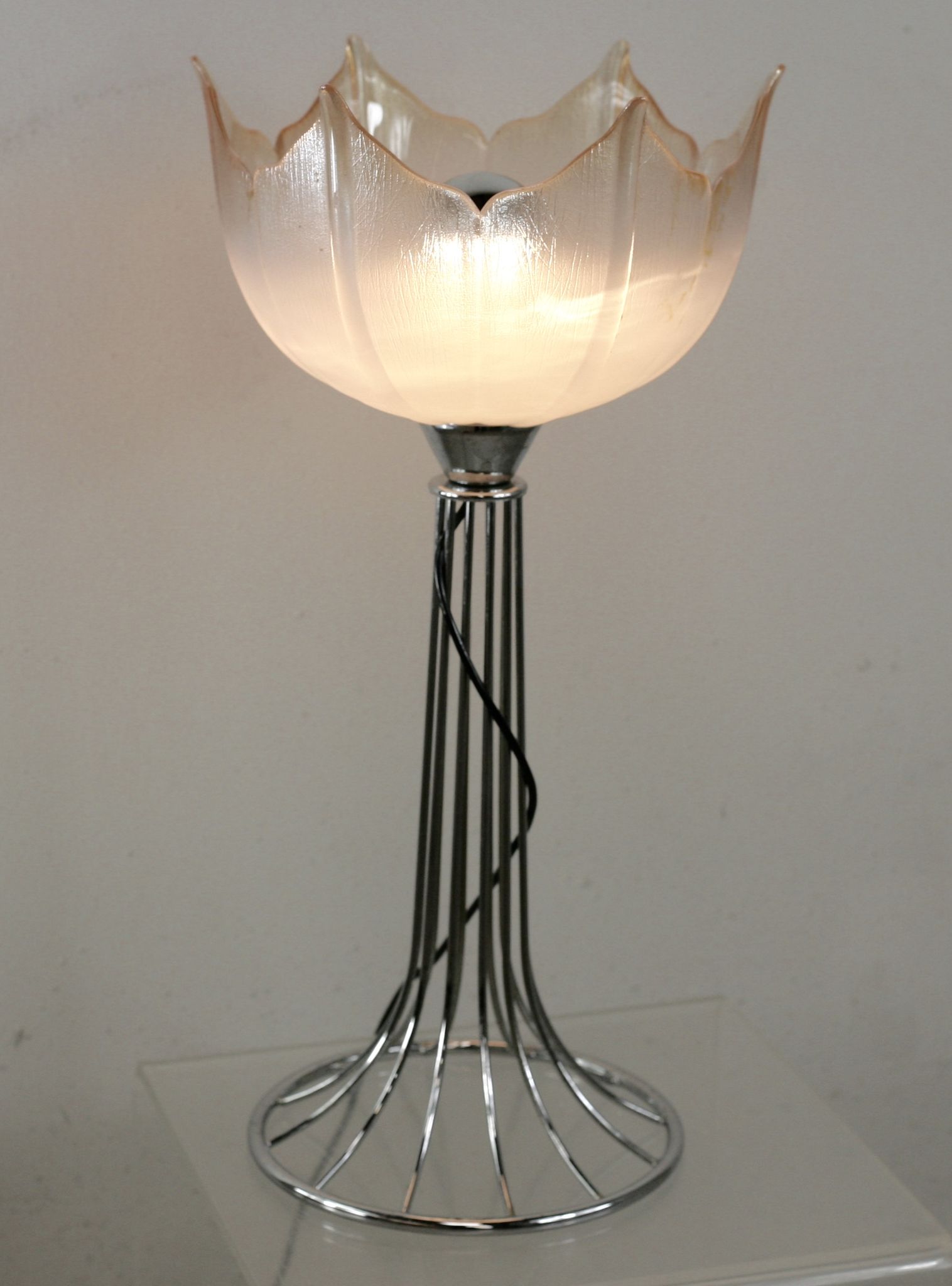 Lamp "space age". glass reflector, metal base. Circa 1970
