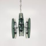 Glass and chrome suspension light in Fontana Arte style by Veca Murano, Italy.