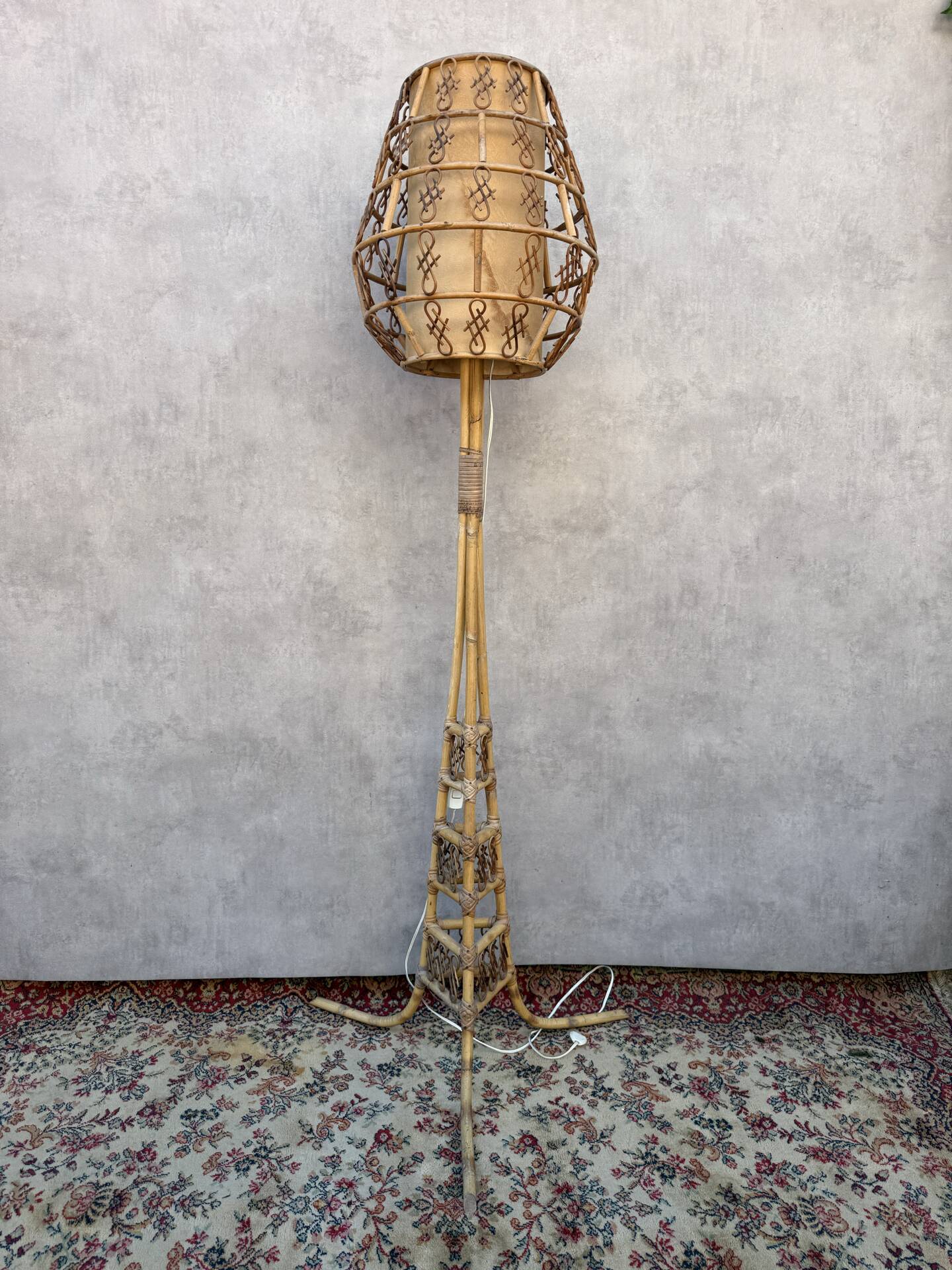 1950s Rattan Floor Lamp in the Style of Louis Sognot, France