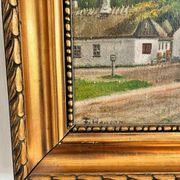 Peinture à l'huile de paysage de cottage vintage signée