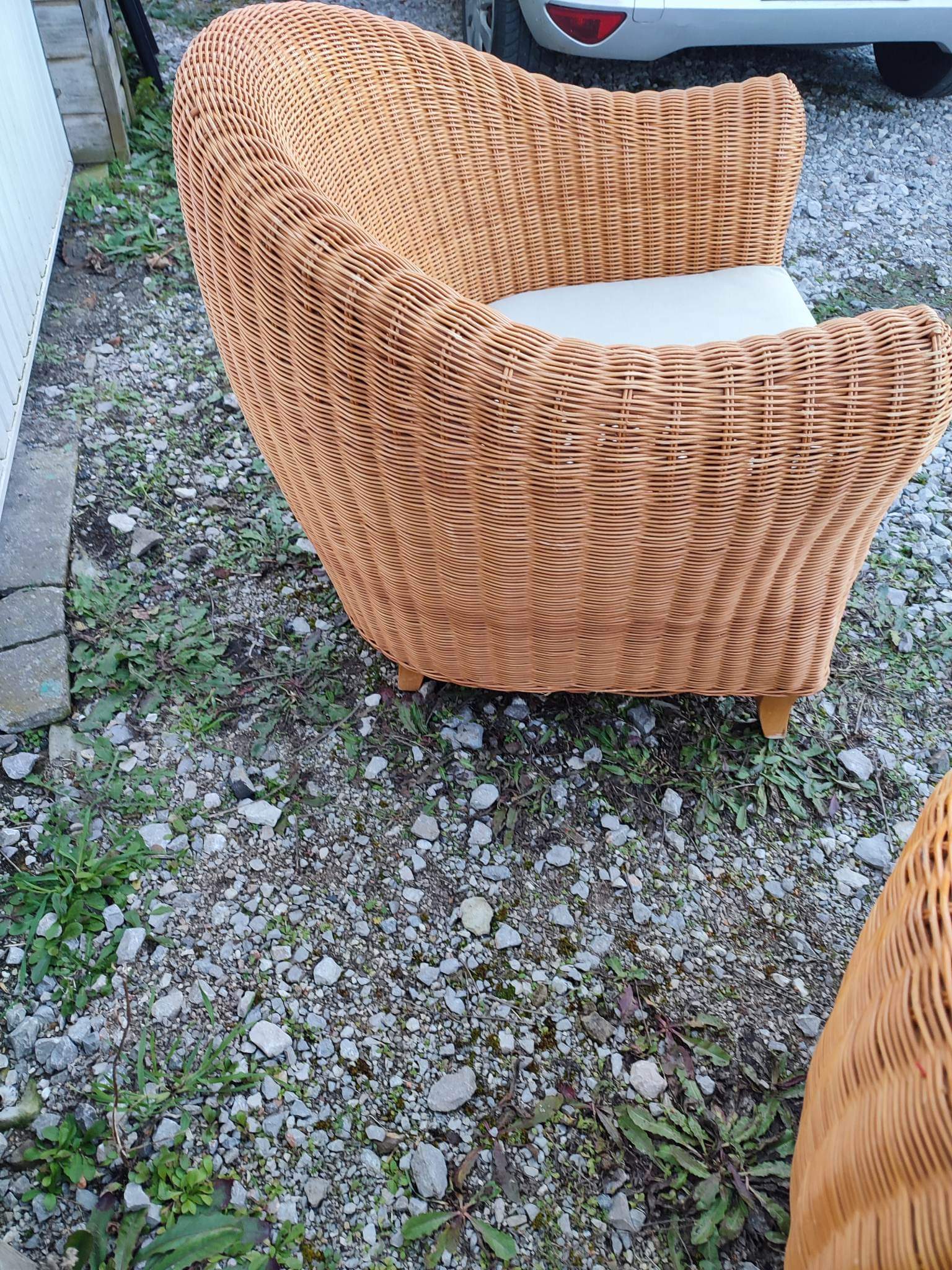 Pair armchairs wicker table Living room veranda vintage