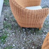 Pair armchairs wicker table Living room veranda vintage