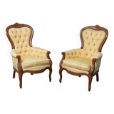 Coppia di poltrone stile luigi filippo legno tessuto giallo xix