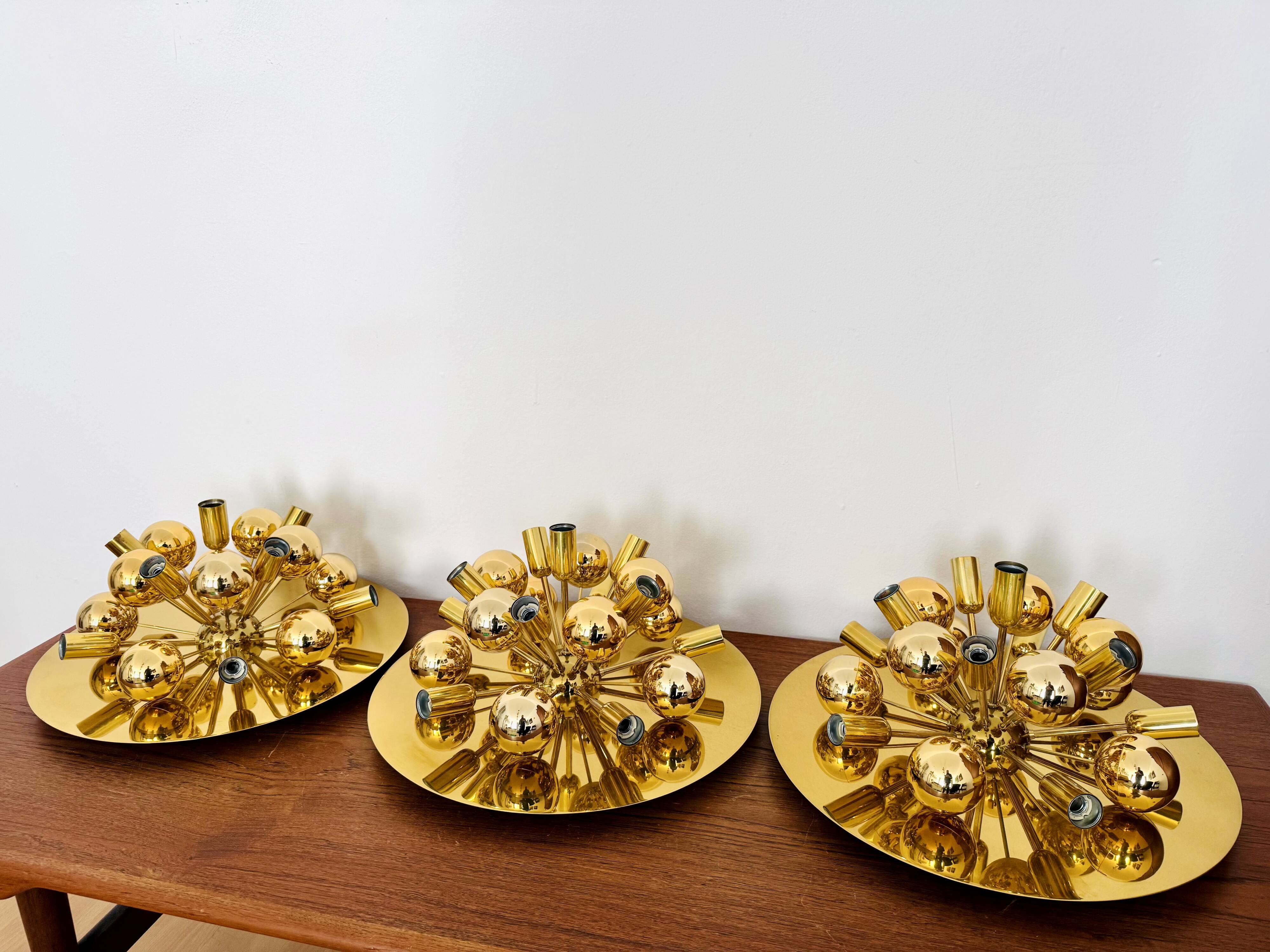 Set of 2 Amazing Golden Sputnik Wall or Flush Lamps by Cosack
