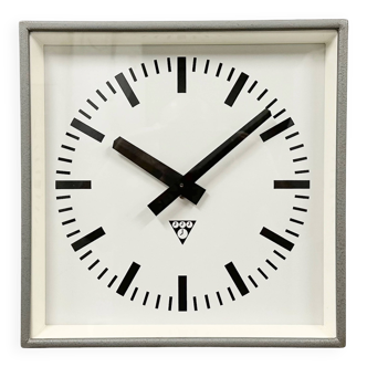 Grey industrial square wall clock from pragotron, 1970s
