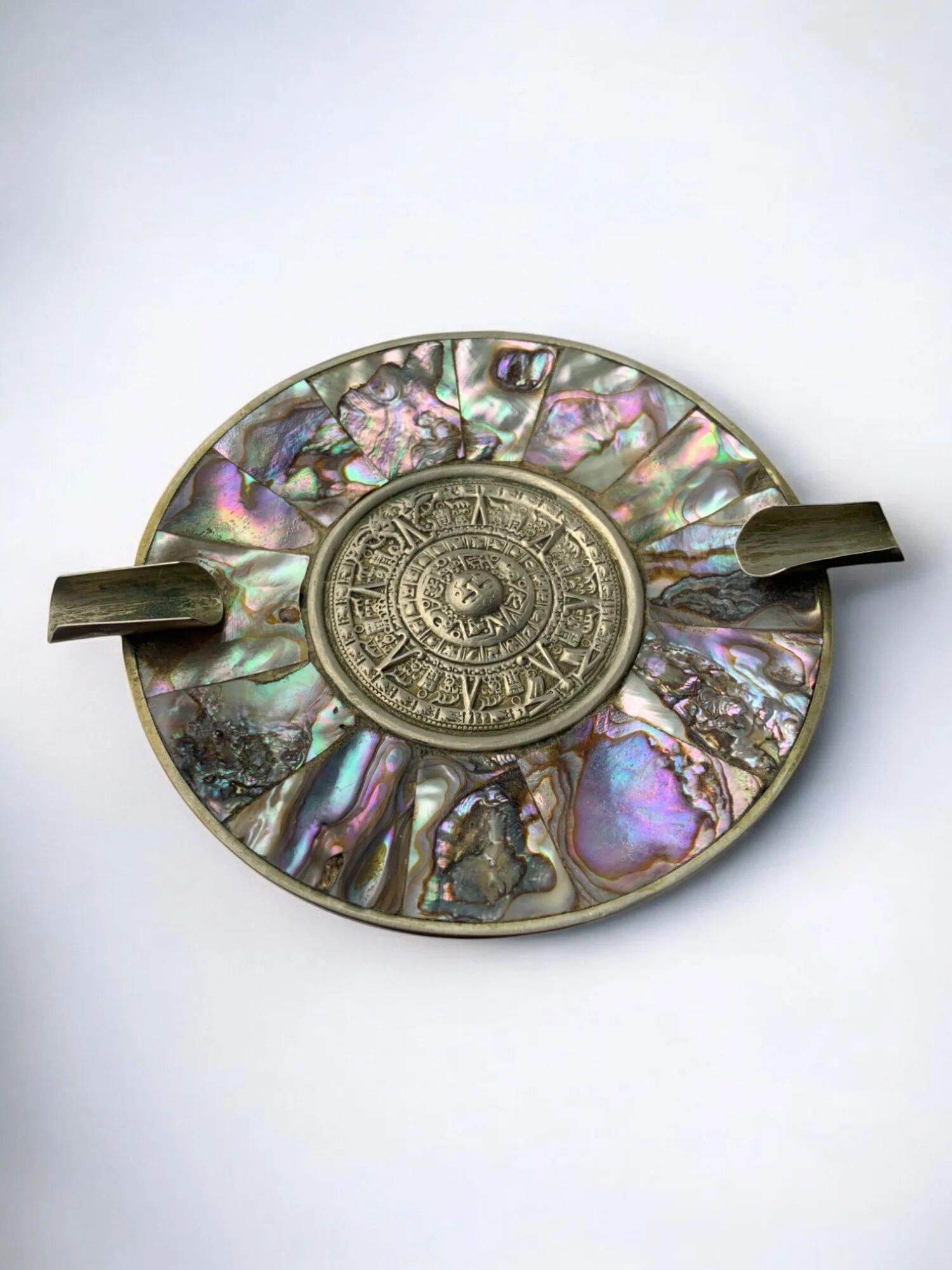 Abalone shell & alpaca ashtray, Mexico, circa 1970s