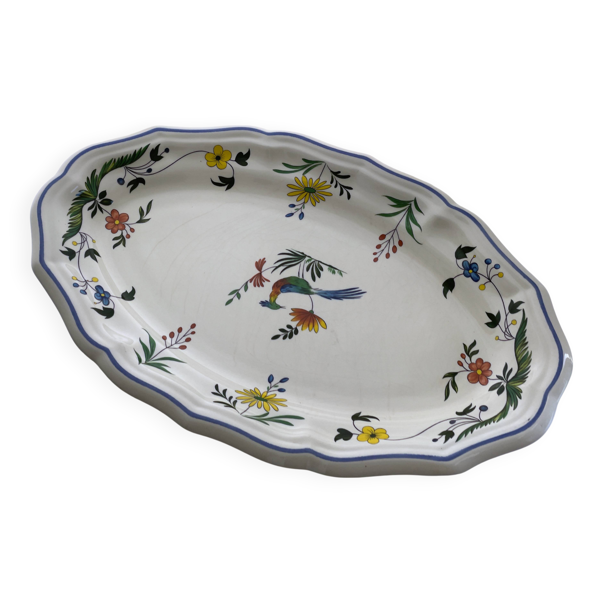 Plat de service ovale en faïence de Gien « oiseaux de paradis »