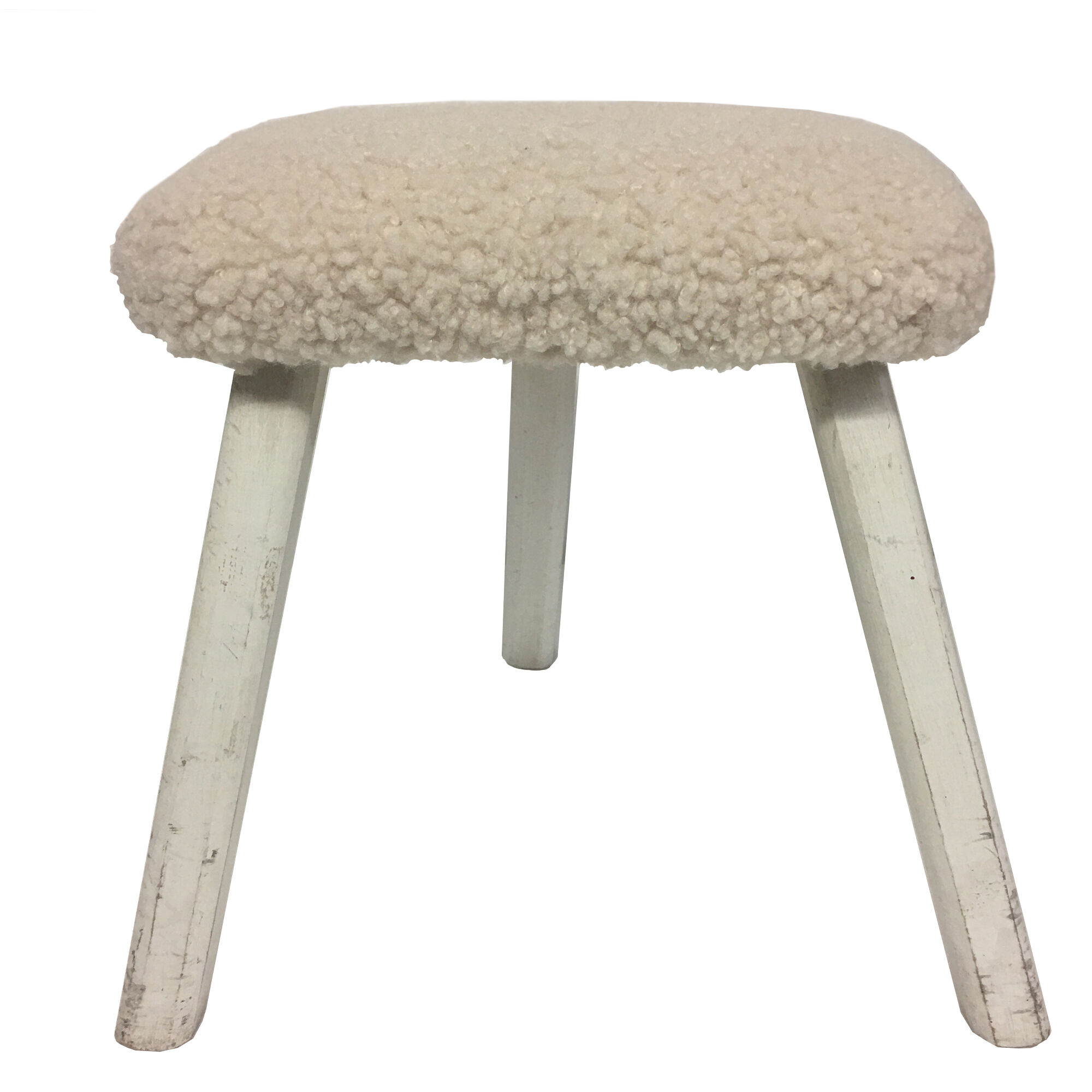 Painted beech stool, "sheep" fabric, Danish 60's