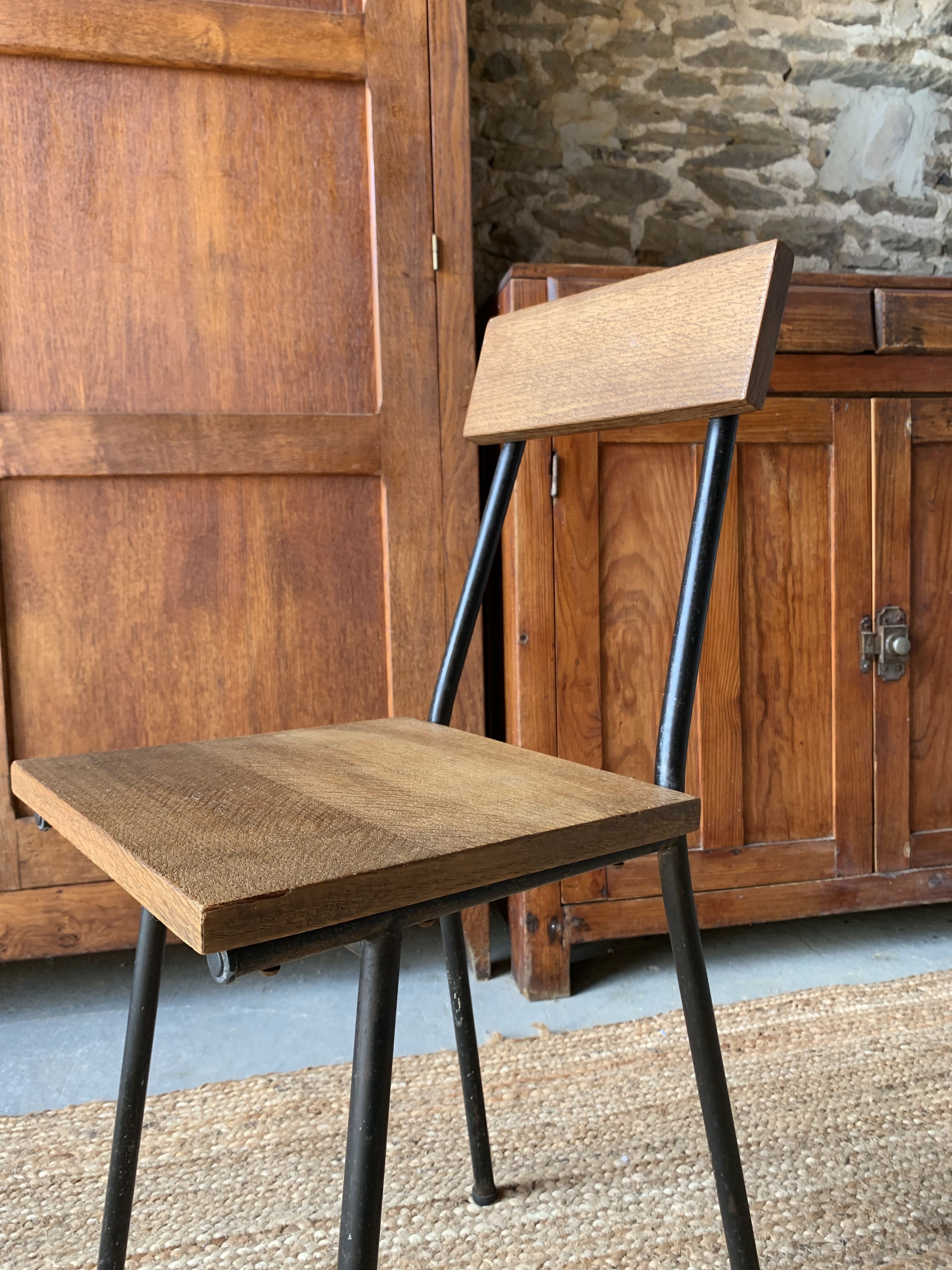 Wooden and metal school chair