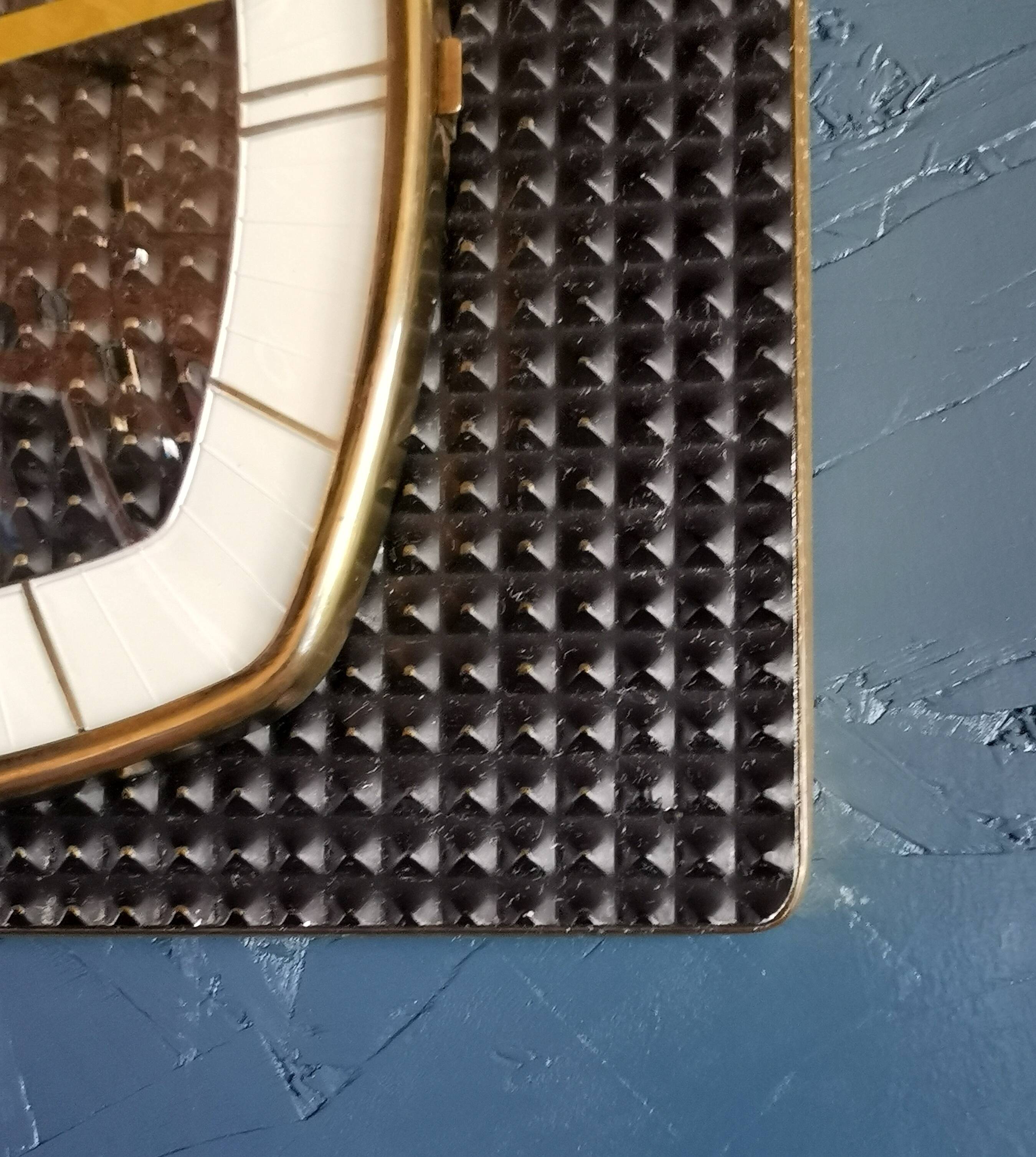 Vintage formica clock rectangular silent wall pendulum "Trophy black reliefs"