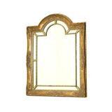 Magnifique miroir milieu du siècle de style Louis XVI rococo, miroir bombé en bois recouvert d'or