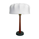 Mid-century teak and cotton table lamp by Einar Bäckström, Sweden, 1950s.