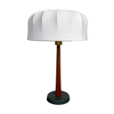 Lampe de table en teck et coton de style milieu du siècle par Einar Bäckström, Suède, 1950s