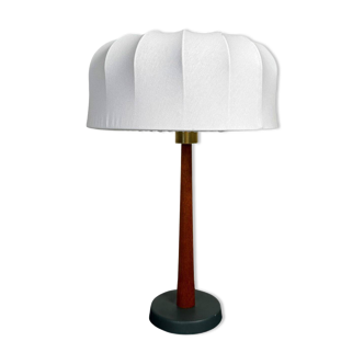 Mid-century teak and cotton table lamp by Einar Bäckström, Sweden, 1950s.