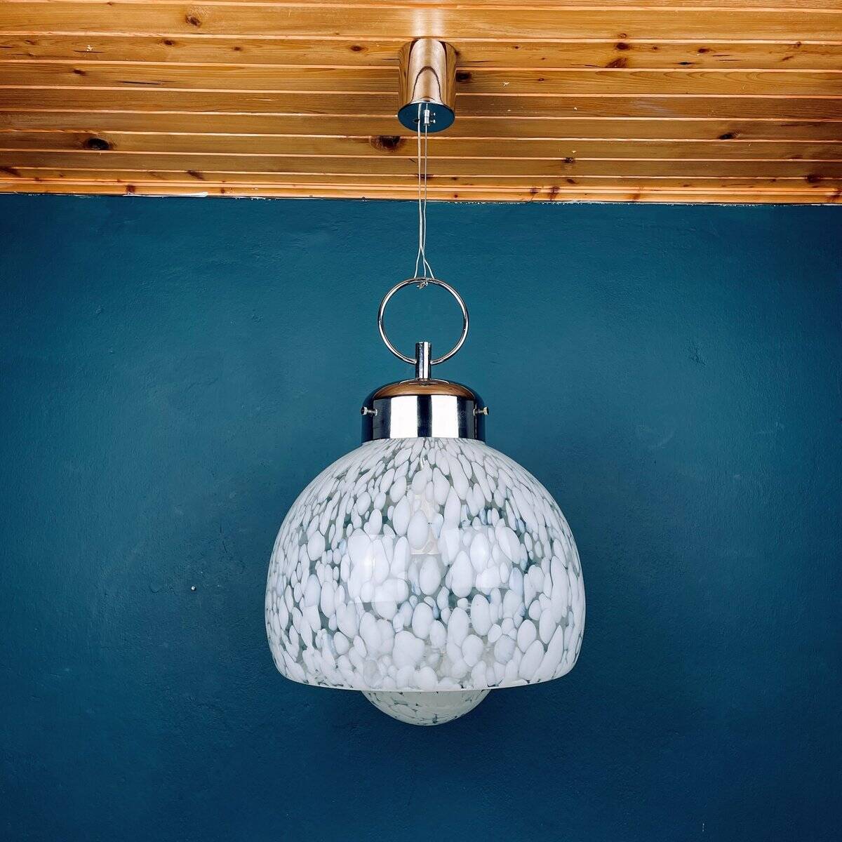 Mid-Century White Murano Suspension, Italy, 1960s