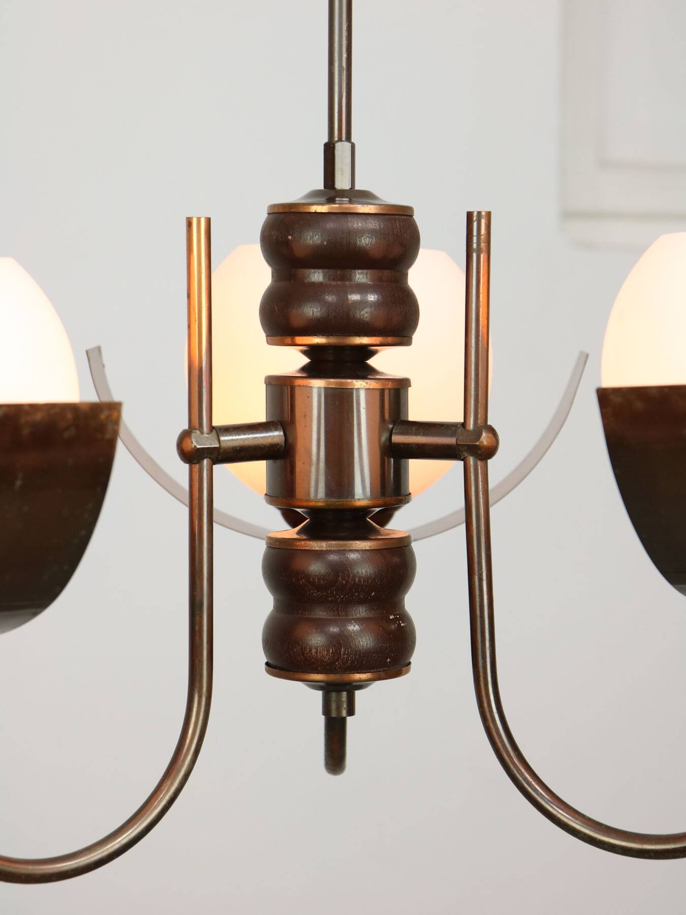 Vintage Italian Copper and Opaline Chandelier, 1970s