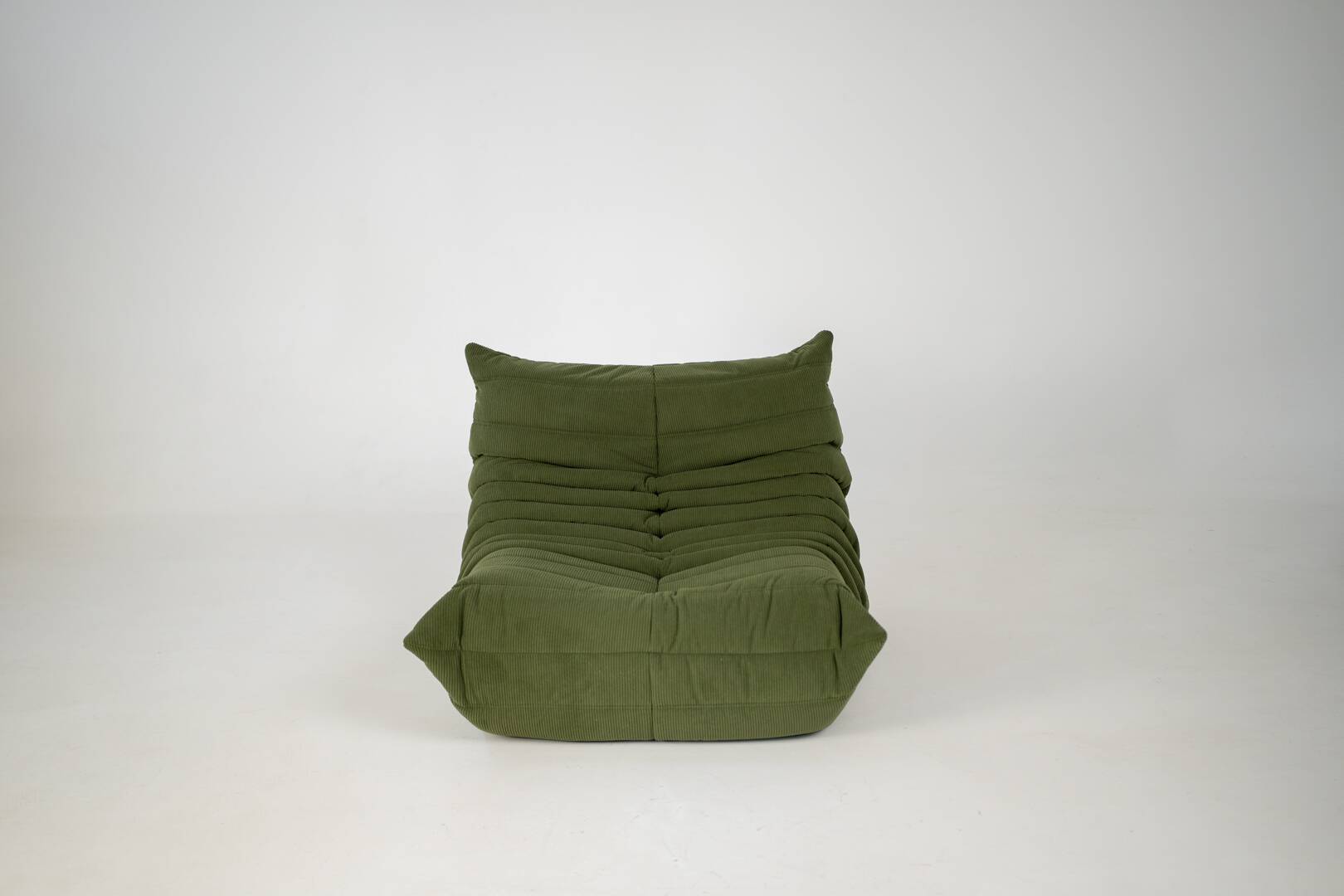 Togo set of armchair and pouf in khaki corduroy