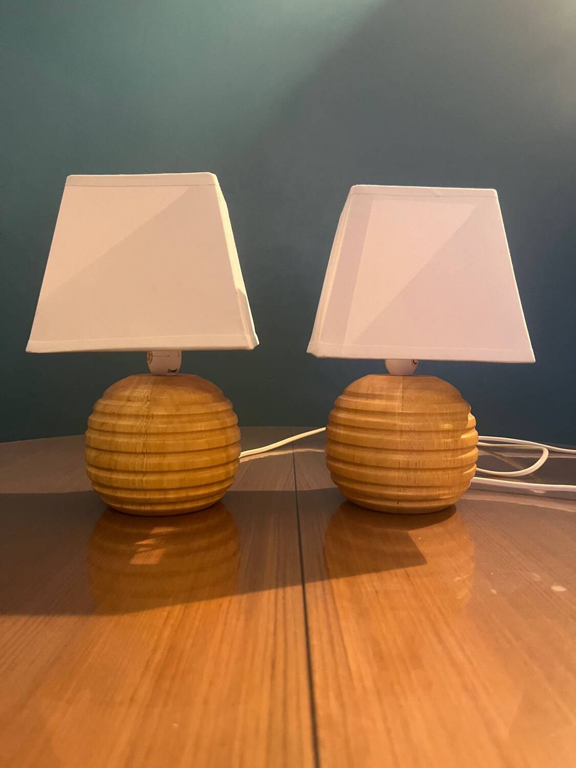 Pair of Laura Ashley solid wood lamp duo