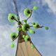 Italian chandelier with 5 lights in green opaline glass with uranium - ouraline