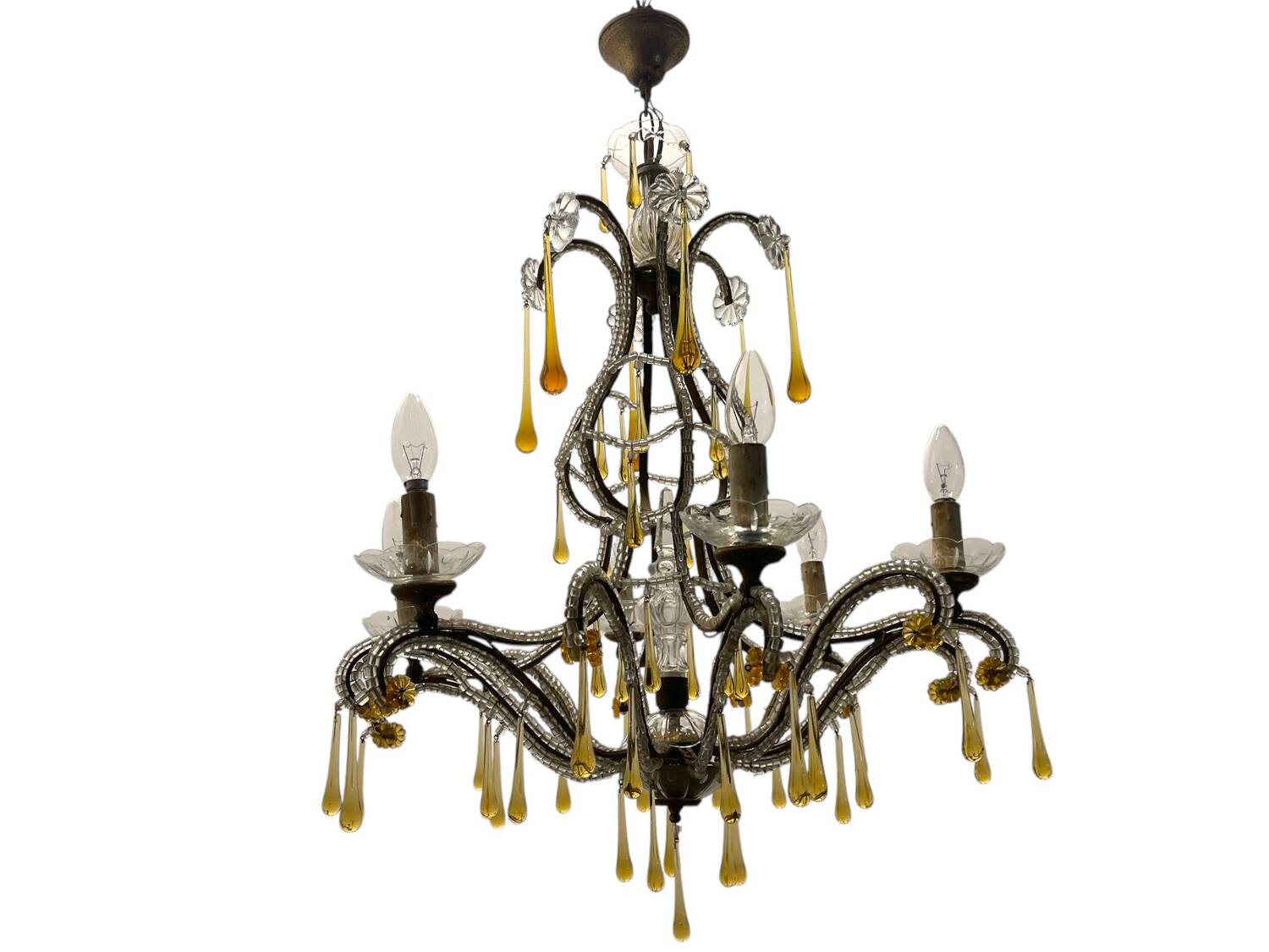 Crystal Beaded Murano Glass Drop Chandelier 1950’s