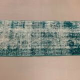 Distressed Turkish Narrow Runner 310x65 cm wool Vintage rug, Overdyed Green