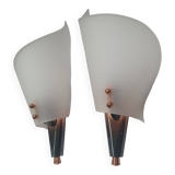 Pair of copper and plexiglass torch wall lights from the 1960s