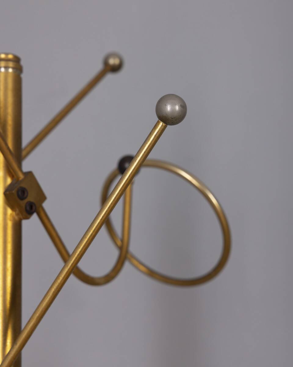 Vintage 1960s floor coat stand in golden brass, italian design