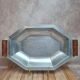Vintage hammered aluminium tray with wooden handles – Art Deco / modernist style
