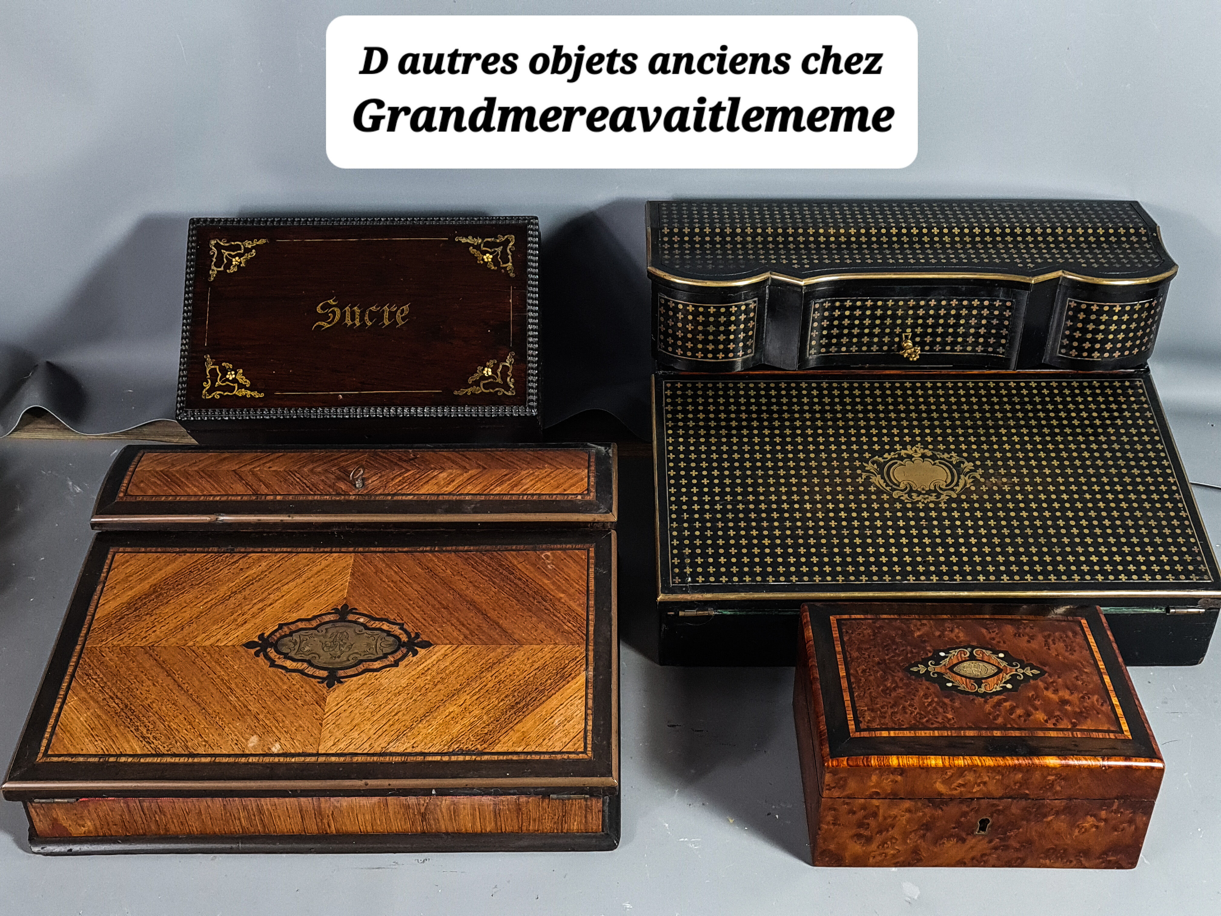 Boite ancienne bois et marquetterie vers 1900. 59x27x20 cm SB