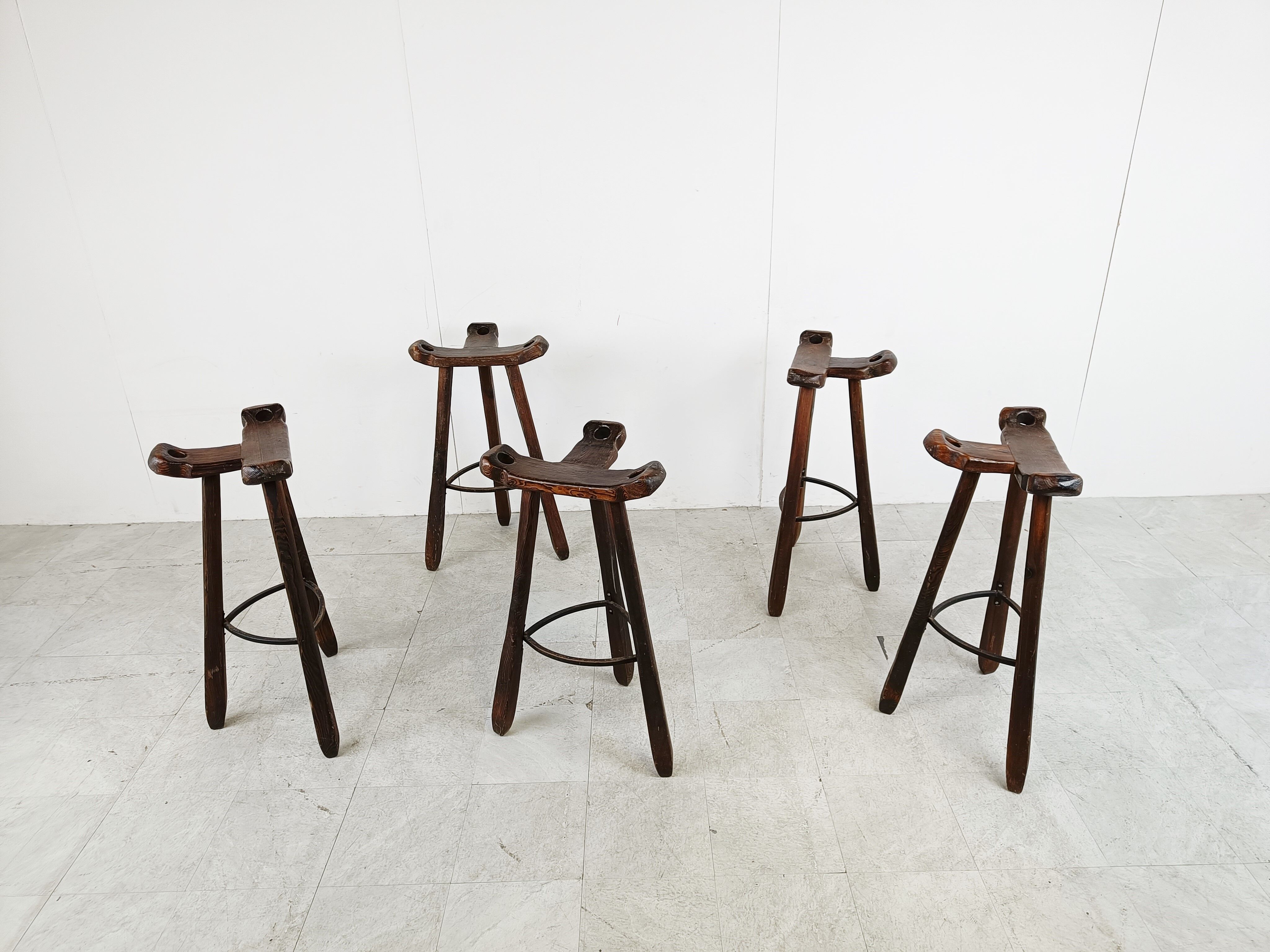 Mid century brutalist bar stools set of 5, 1960s