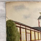 Watercolor landscape with parasols