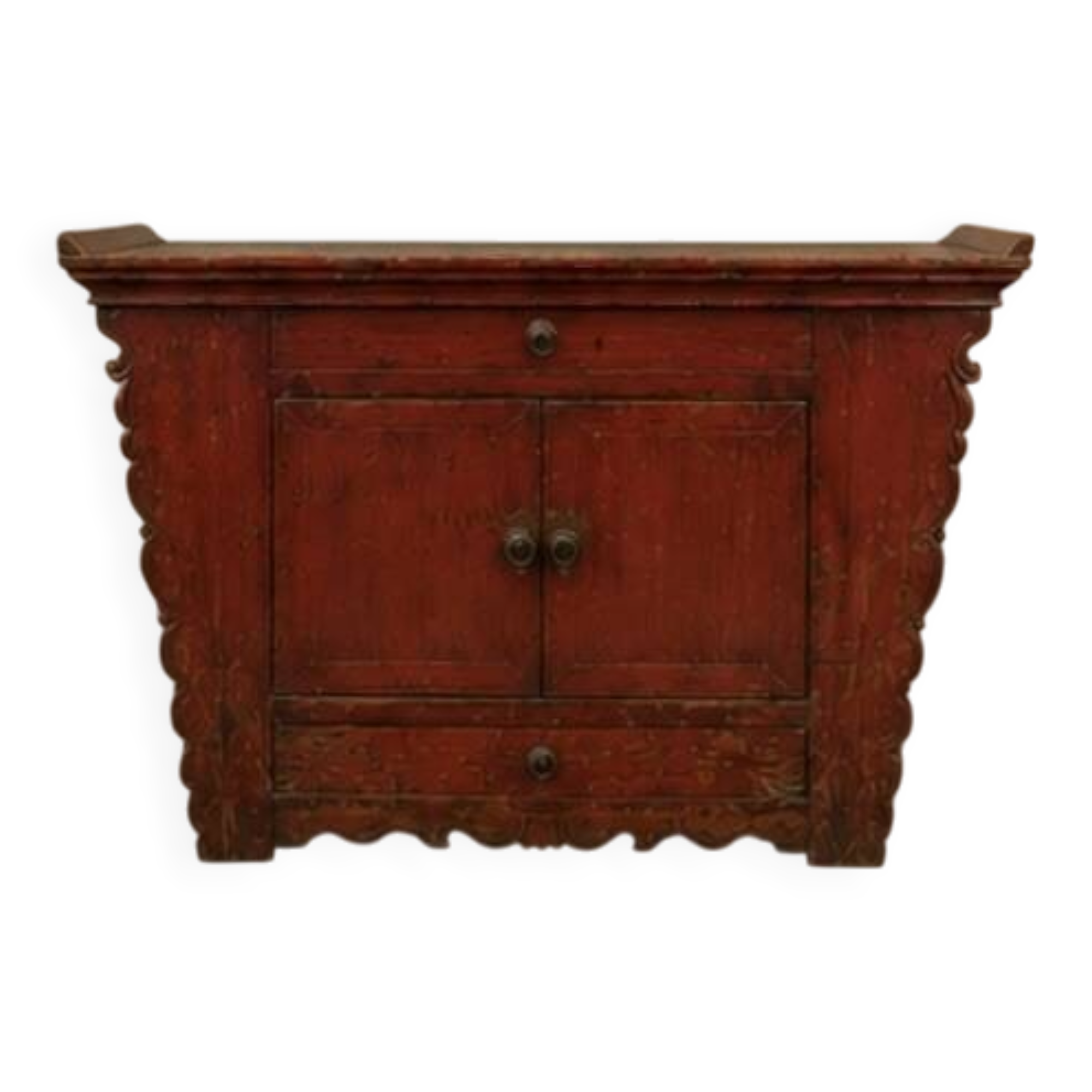 Old red lacquer Chinese buffet – Shanxi – elm – approx. 140 years old