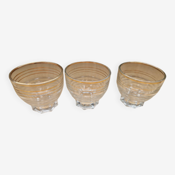 Set of 3 old glasses with gold edging