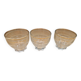 Set of 3 old glasses with gold edging