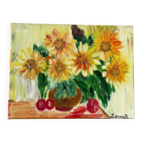 Oil on canvas of a bouquet of sunflowers