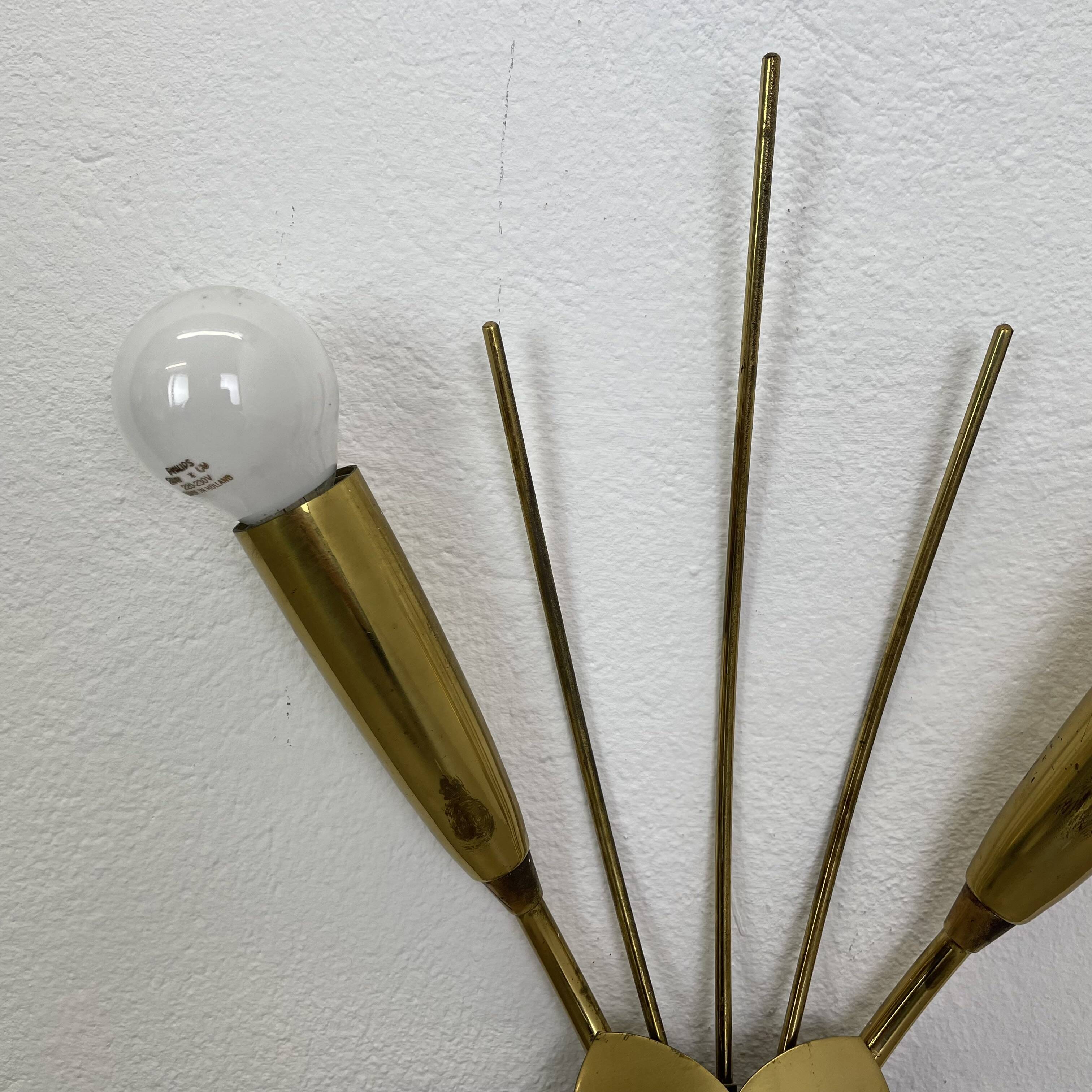 rare minimalist 33cm Brass Theatre Wall Light Sconce, Italy 1950s