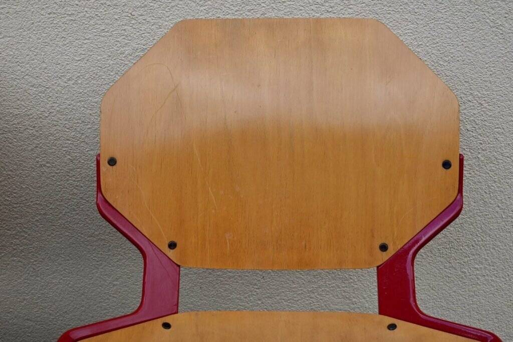 Set of 4 Design Chairs Rio Fröscher 1985 Postmodern Red Wood