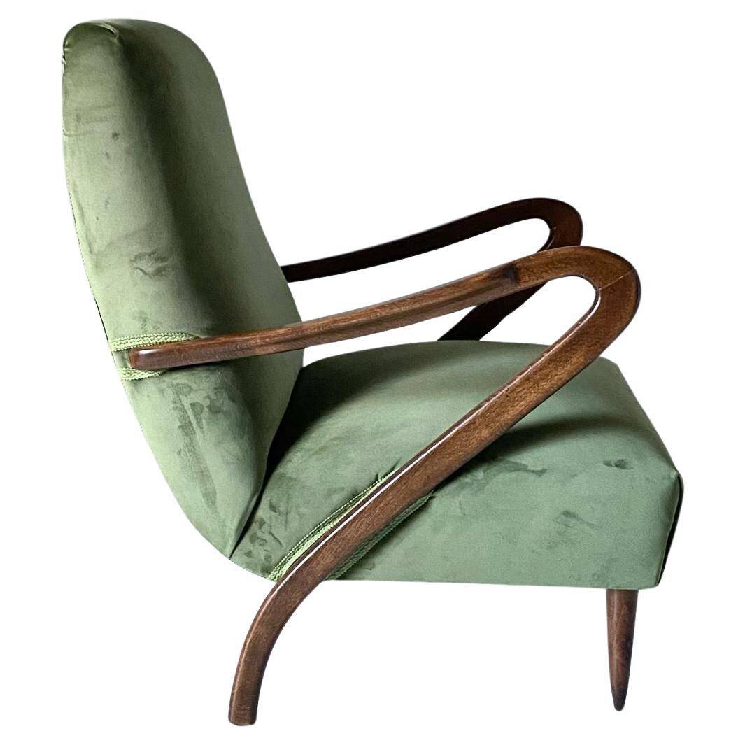 Midcentury modern Green Velvet Armchair, Guglielmo Ulrich, Italy 1950 's