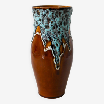 Vase en céramique Fat Lava marron et bleu, Germany 1970