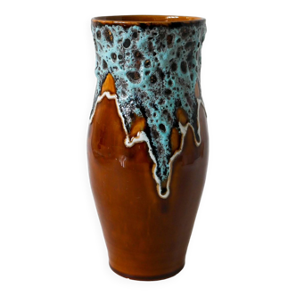 Brown and blue Fat Lava ceramic vase, Germany 1970