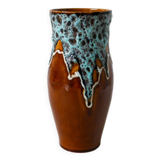 Vase en céramique Fat Lava marron et bleu, Germany 1970