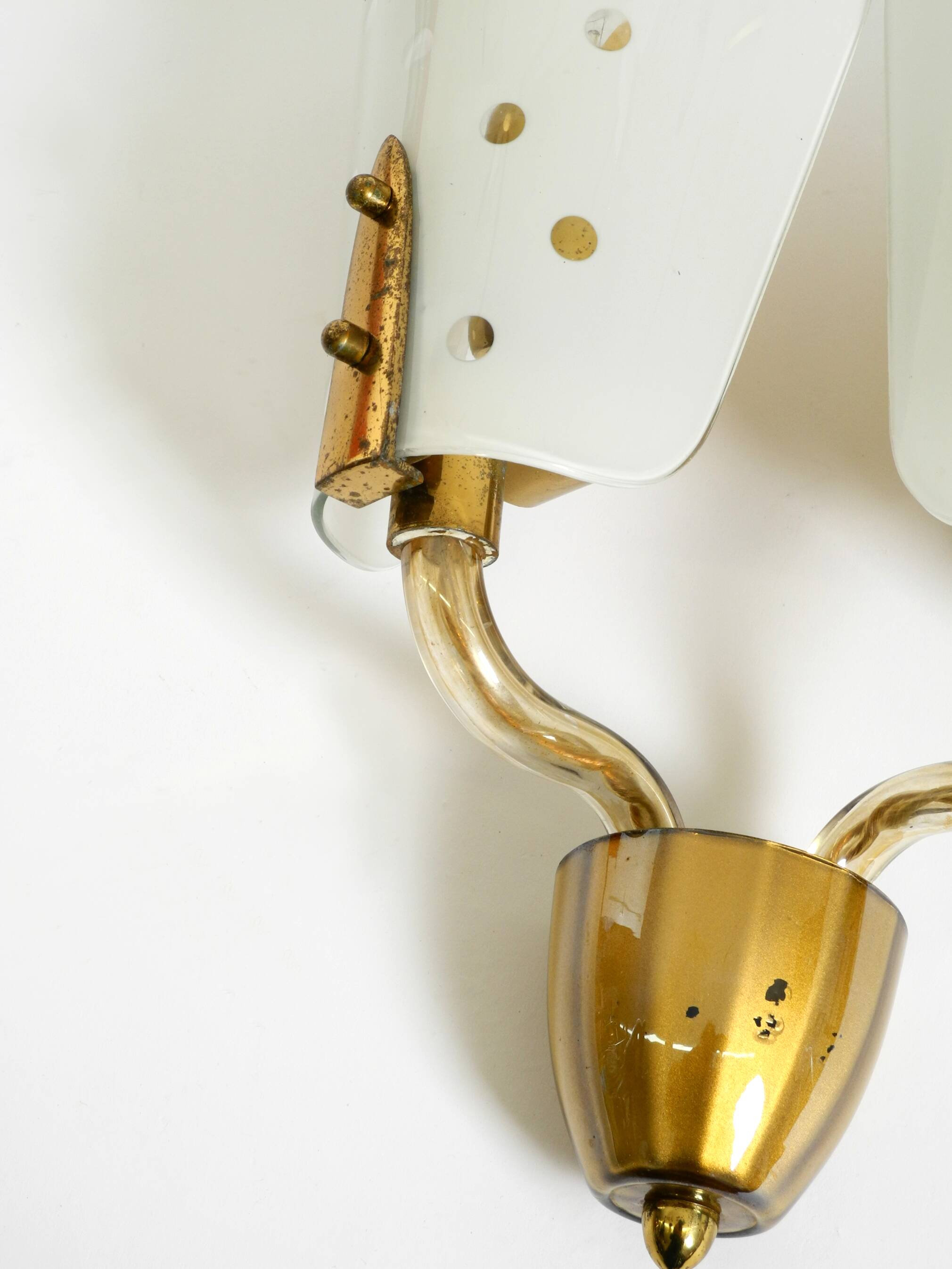 Beautiful large Mid Century Modern wall lamp made of brass and glass