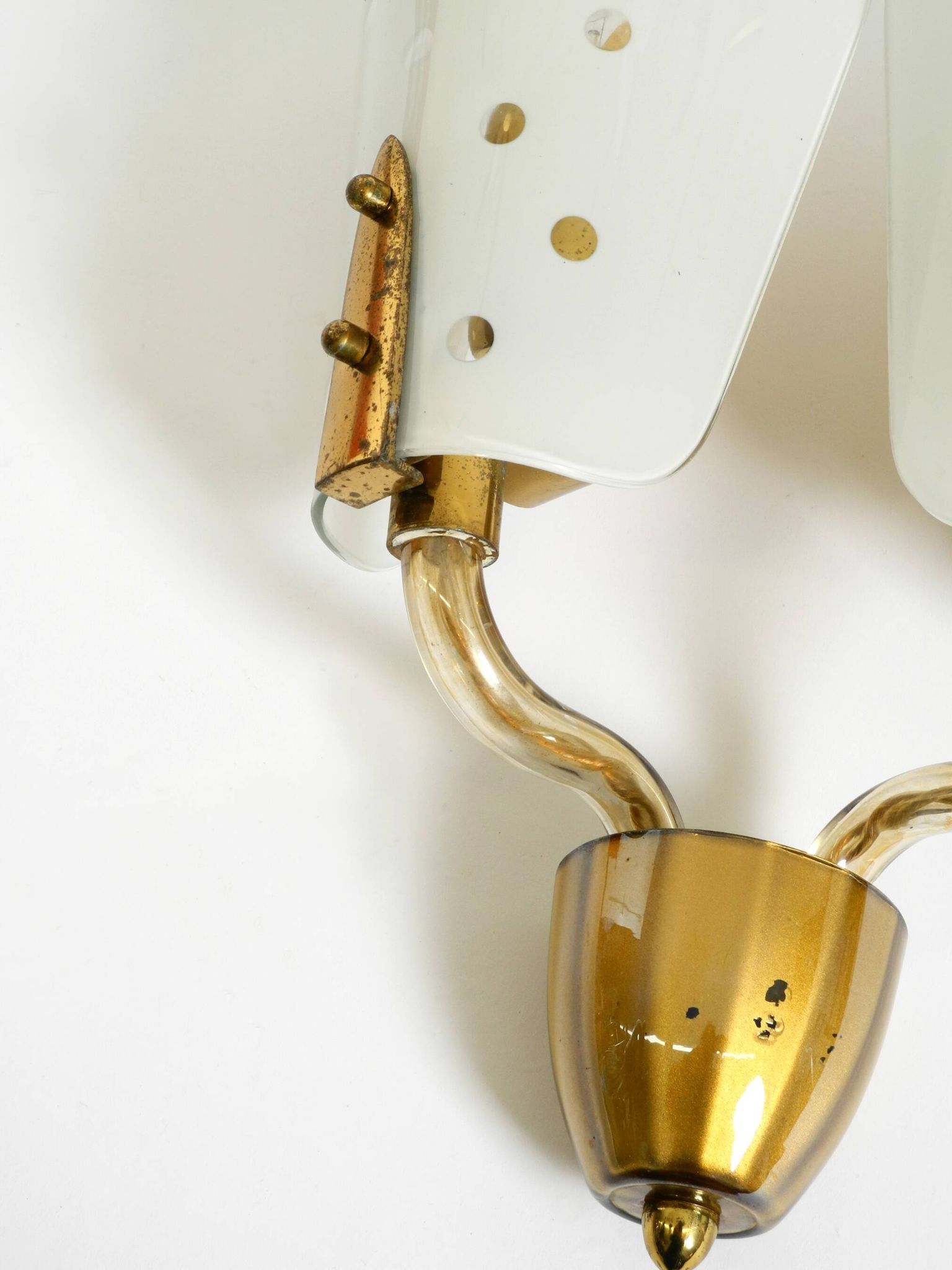 Beautiful large Mid Century Modern wall lamp made of brass and glass