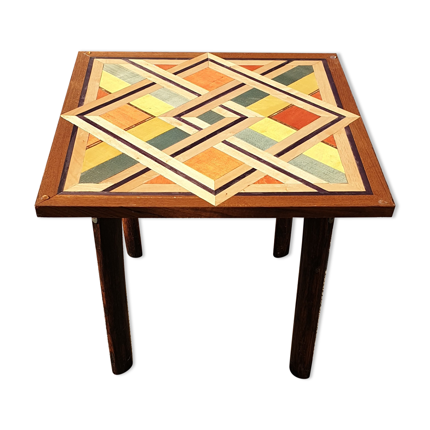Wooden table with geometric decoration